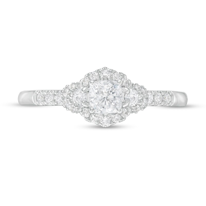Main Image 4 of Vera Wang Love Collection 0.58 CT. T.W. Cushion-Cut Diamond Hexagonal Frame Engagement Ring in 14K White Gold