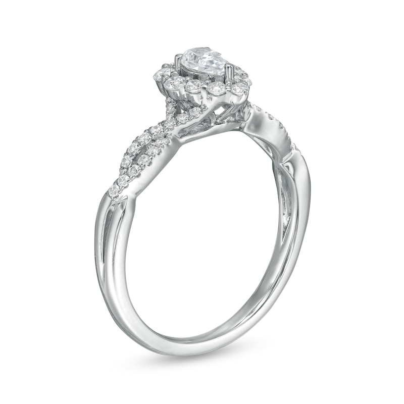 Main Image 3 of 0.50 CT. T.W. Pear-Shaped Diamond Frame Twist Shank Engagement Ring in 14K White Gold