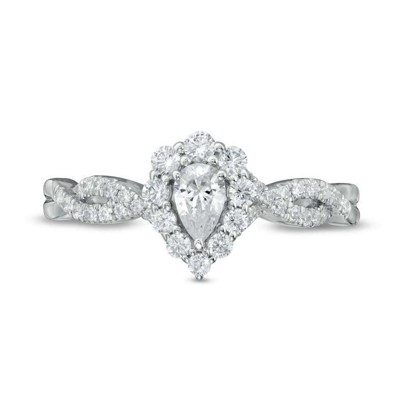 Main Image 4 of 0.50 CT. T.W. Pear-Shaped Diamond Frame Twist Shank Engagement Ring in 14K White Gold