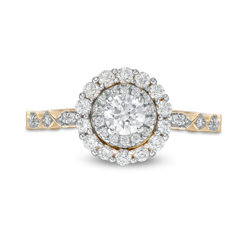 0.75 CT. T.W. Diamond Double Frame Geometric Shank Engagement Ring in 14K Two-Tone Gold