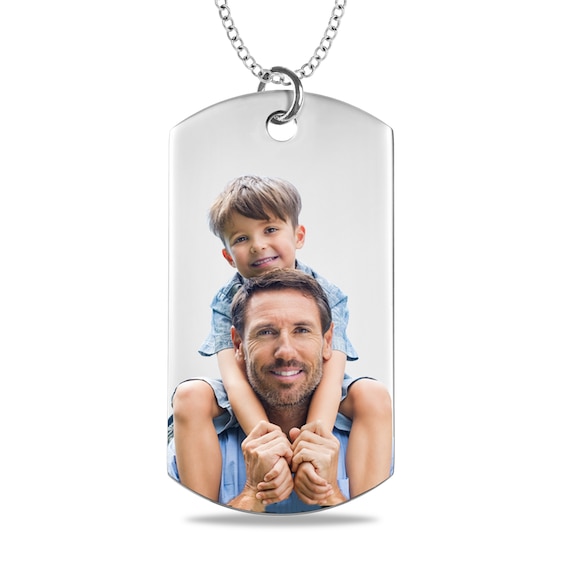 Men's Extra Large Engravable Photo Dog Tag Pendant in Sterling Silver