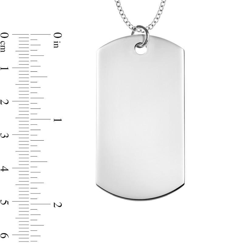 Men's Extra Large Engravable Photo Dog Tag Pendant in Sterling Silver (1 Image and 4 Lines)