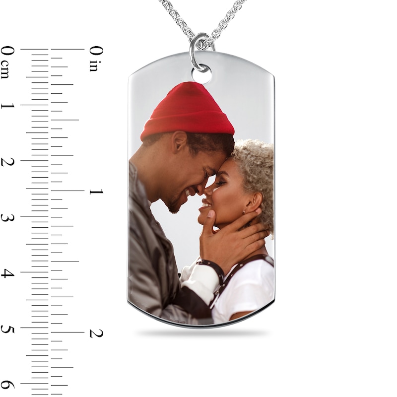 Main Image 4 of Men's Extra Large Engravable Photo Dog Tag Pendant in Sterling Silver (1 Image and 4 Lines)