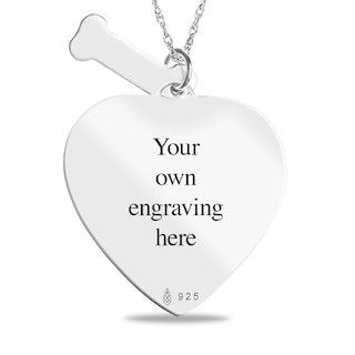 Engravable Photo Heart Dog Pendant with Name Bone Charm in Sterling Silver (1 Image, 1 Name and 4 Lines)