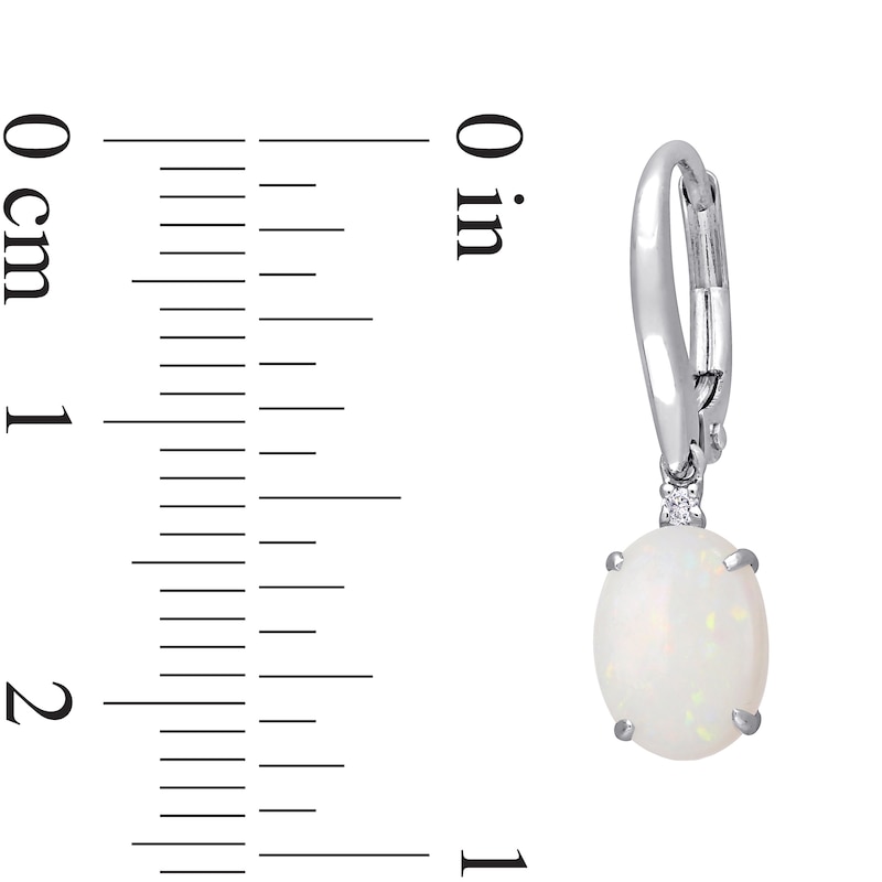 Main Image 3 of Oval Opal and Diamond Accent Drop Earrings in 10K White Gold
