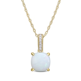 8.0mm Cushion-Cut Opal and Diamond Accent Vintage-Style Drop Pendant in 10K Gold - 17"