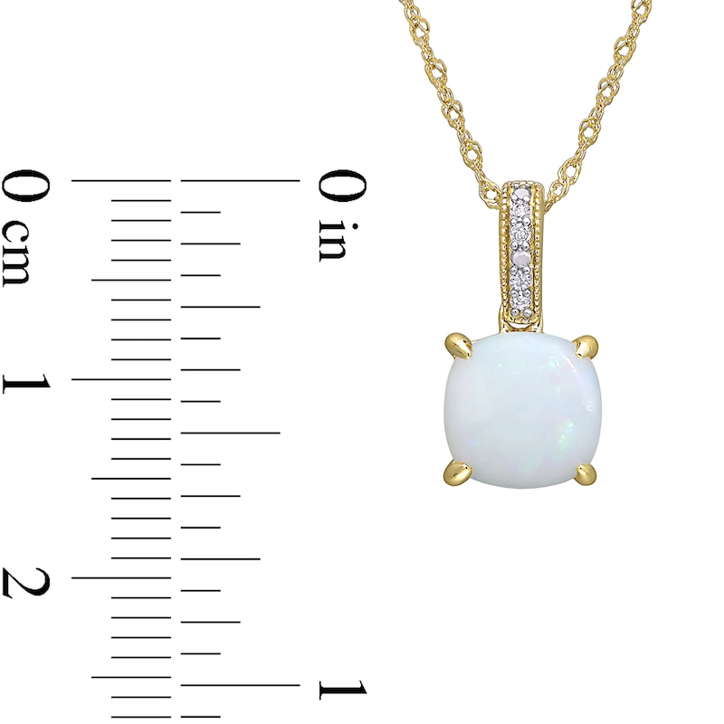 Main Image 3 of 8.0mm Cushion-Cut Opal and Diamond Accent Vintage-Style Drop Pendant in 10K Gold - 17"