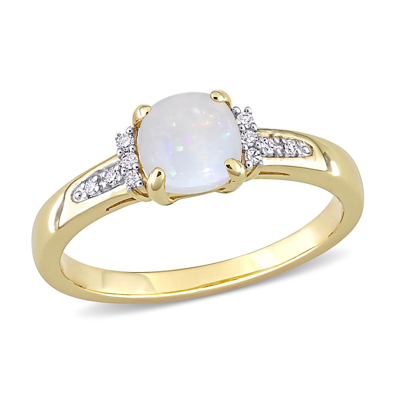 6.0mm Cushion-Cut Opal and 0.046 CT. T.W. Diamond Collar Promise Ring ...