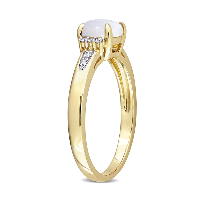 Main Image 3 of 6.0mm Cushion-Cut Opal and 0.046 CT. T.W. Diamond Collar Promise Ring in 10K Gold