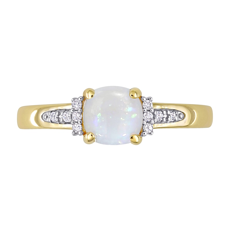 6.0mm Cushion-Cut Opal and 0.046 CT. T.W. Diamond Collar Promise Ring in 10K Gold