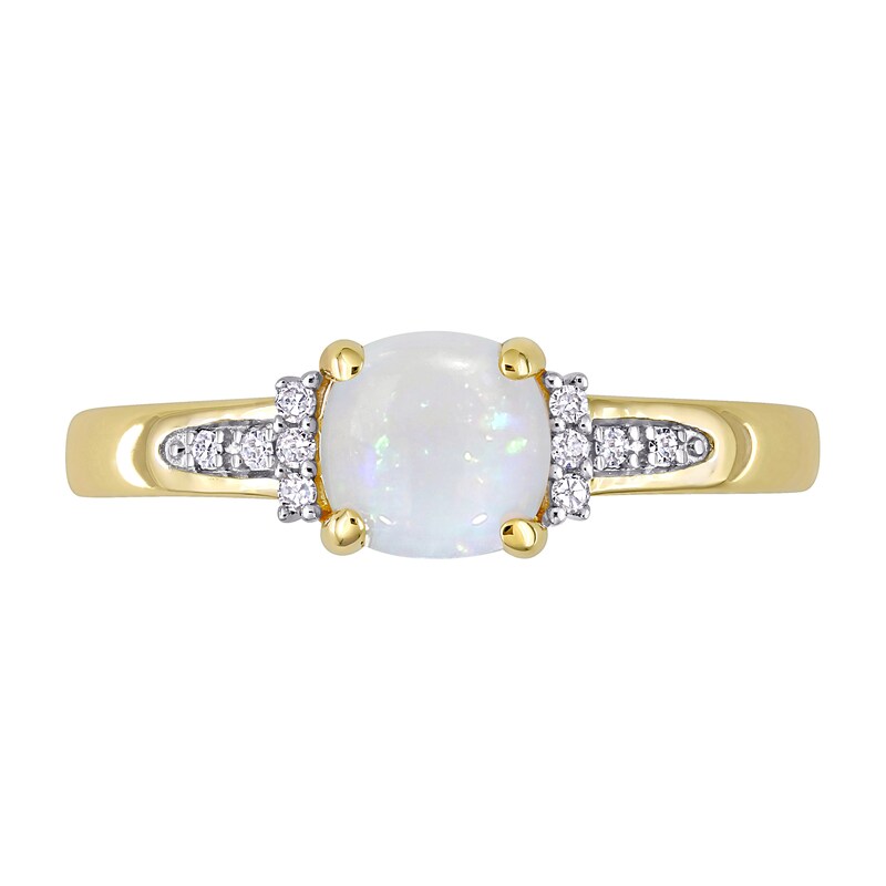 Main Image 4 of 6.0mm Cushion-Cut Opal and 0.046 CT. T.W. Diamond Collar Promise Ring in 10K Gold