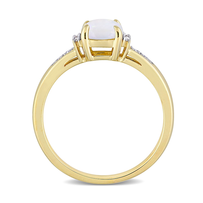 Main Image 5 of 6.0mm Cushion-Cut Opal and 0.046 CT. T.W. Diamond Collar Promise Ring in 10K Gold