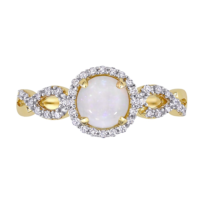 Main Image 4 of 6.0mm Opal and 0.16 CT. T.W. Diamond Frame Infinity Shank Promise Ring in 10K Gold