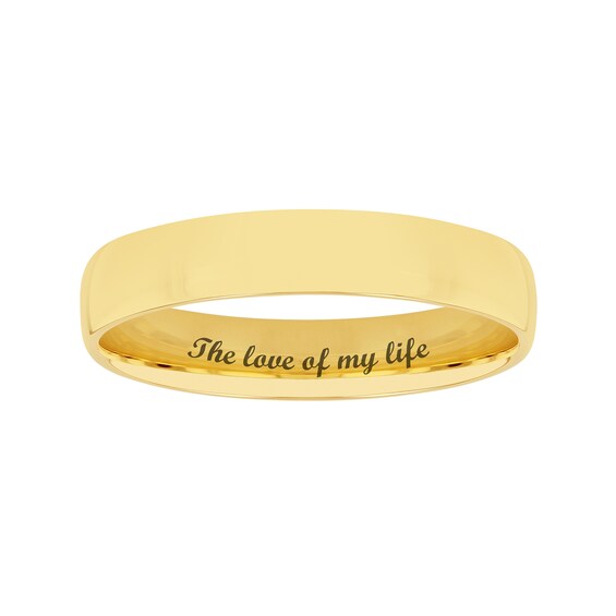 4.0mm Engravable Semi Comfort-Fit Low Dome Wedding Band in 10K White, Yellow or Rose Gold (1 Line)
