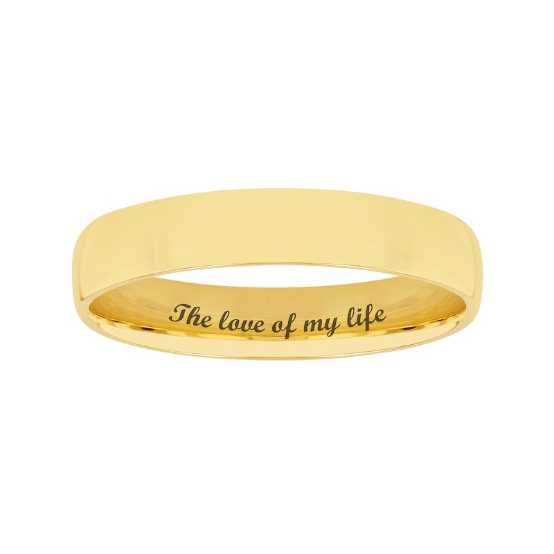 4.0mm Engravable Semi Comfort-Fit Low Dome Wedding Band in 10K White, Yellow or Rose Gold (1 Line)