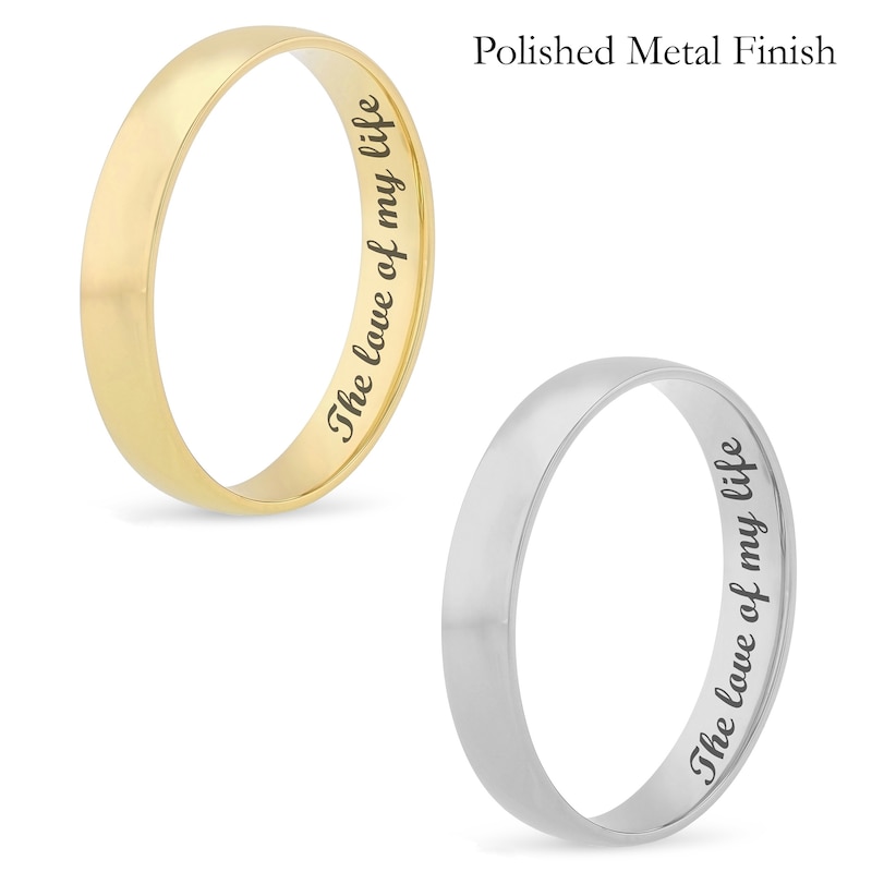 Main Image 2 of 4.0mm Engravable Semi Comfort-Fit Low Dome Wedding Band in 10K White, Yellow or Rose Gold (1 Line)