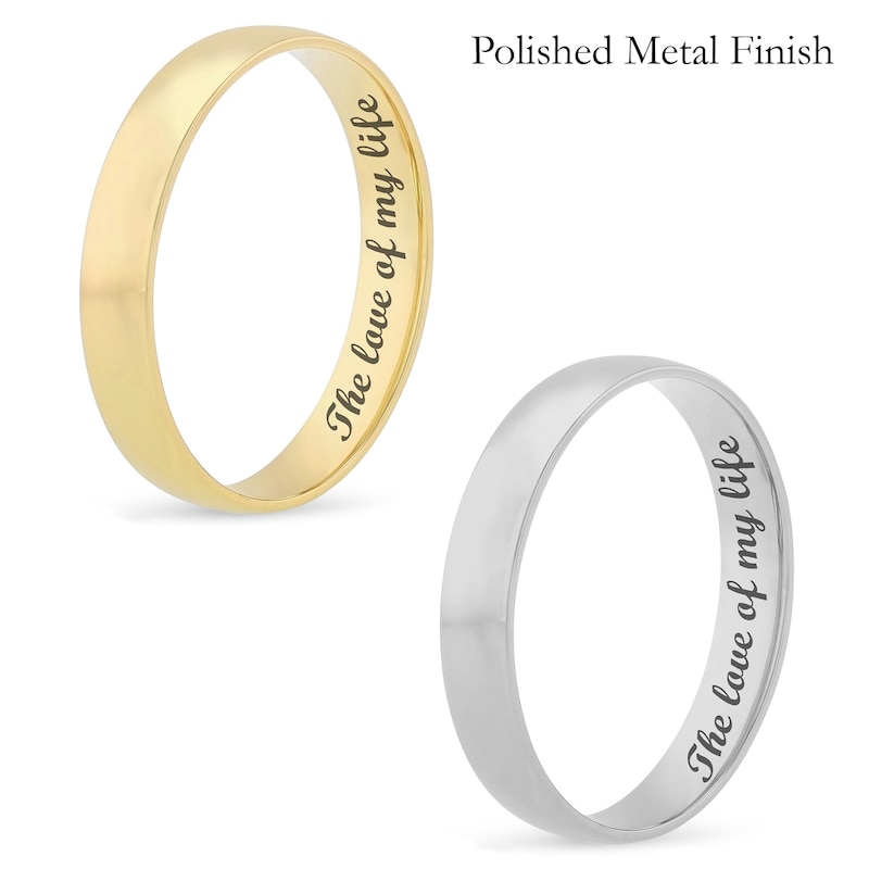 4.0mm Engravable Semi Comfort-Fit Low Dome Wedding Band in 10K White,  Yellow or Rose Gold (1 Line)