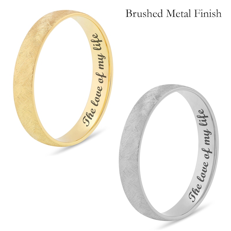 4.0mm Engravable Semi Comfort-Fit Low Dome Wedding Band in 10K White, Yellow or Rose Gold (1 Line)