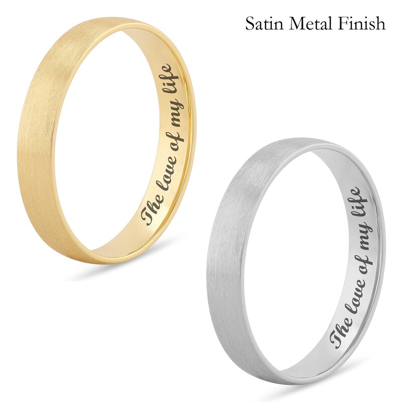 4.0mm Engravable Semi Comfort-Fit Low Dome Wedding Band in 10K White,  Yellow or Rose Gold (1 Line)