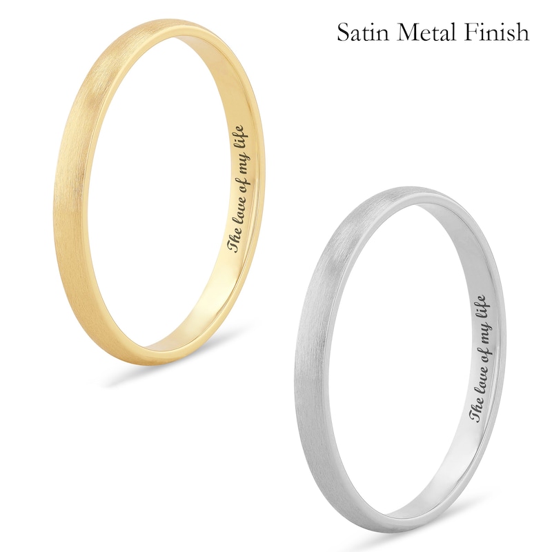 Ladies's 2.0mm Engravable Semi Comfort-Fit Low Dome Wedding Band in 10K White, Yellow or Rose Gold (1 Line)