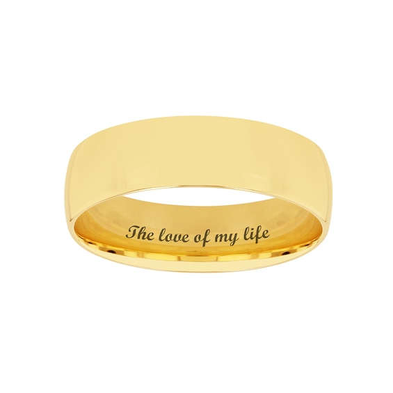 Men's 6.0mm Engravable Semi Comfort-Fit Low Dome Wedding Band in 10K