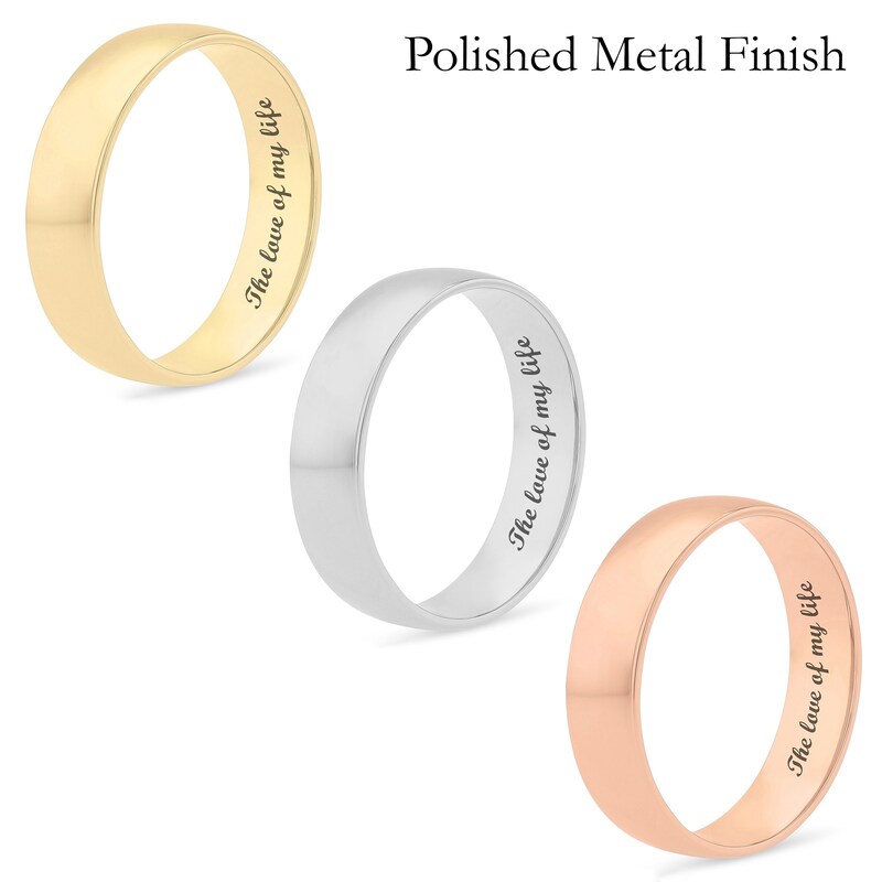 Main Image 2 of 6.0mm Engravable Semi Comfort-Fit Low Dome Wedding Band in 10K White, Yellow or Rose Gold (1 Line)