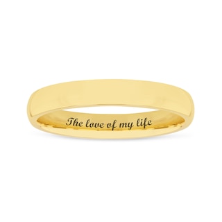 Ladies' 3.0mm Engravable Modern Comfort-Fit Wedding Band in 14K White or Yellow Gold (1 Line)