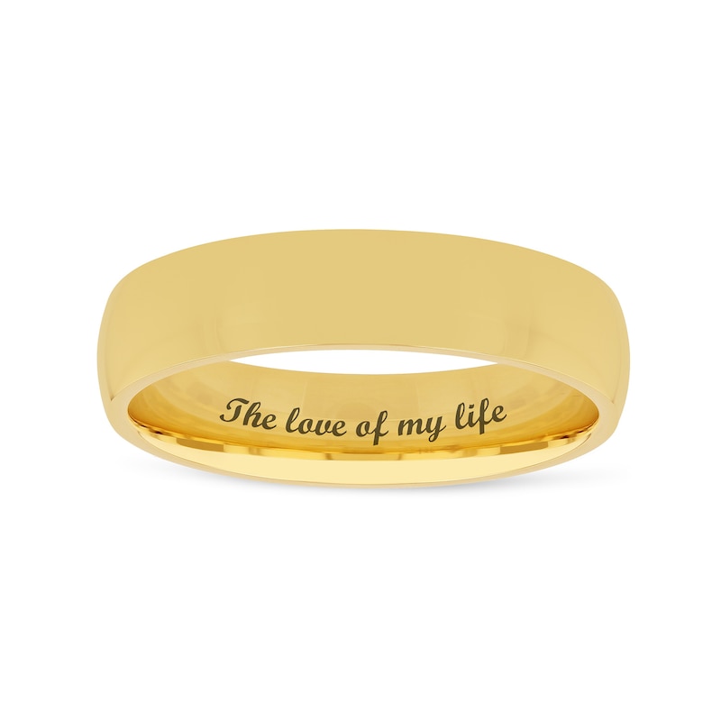 Main Image 1 of Men's 5.0mm Engravable Modern Comfort-Fit Wedding Band in 14K White or Yellow Gold (1 Line)