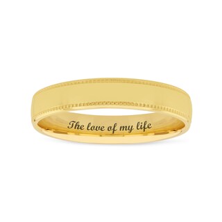 4.0mm Engravable Comfort-Fit Coin-Textured Edge Wedding Band in 14K White or Yellow Gold (1 Line)