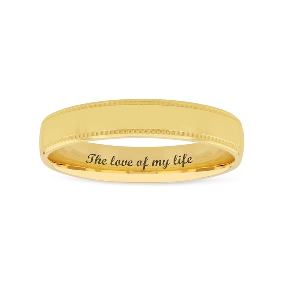 4.0mm Engravable Comfort-Fit Coin-Textured Edge Wedding Band in 14K