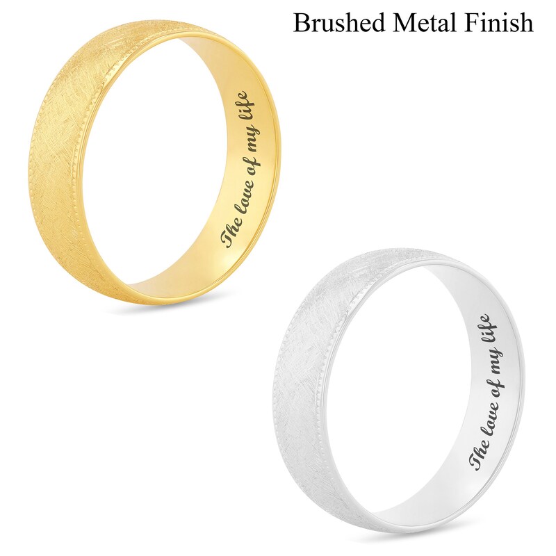 Men's 6.0mm Engravable Comfort-Fit Coin-Textured Edge Wedding Band in 14K White or Yellow Gold (1 Line)|Peoples Jewellers