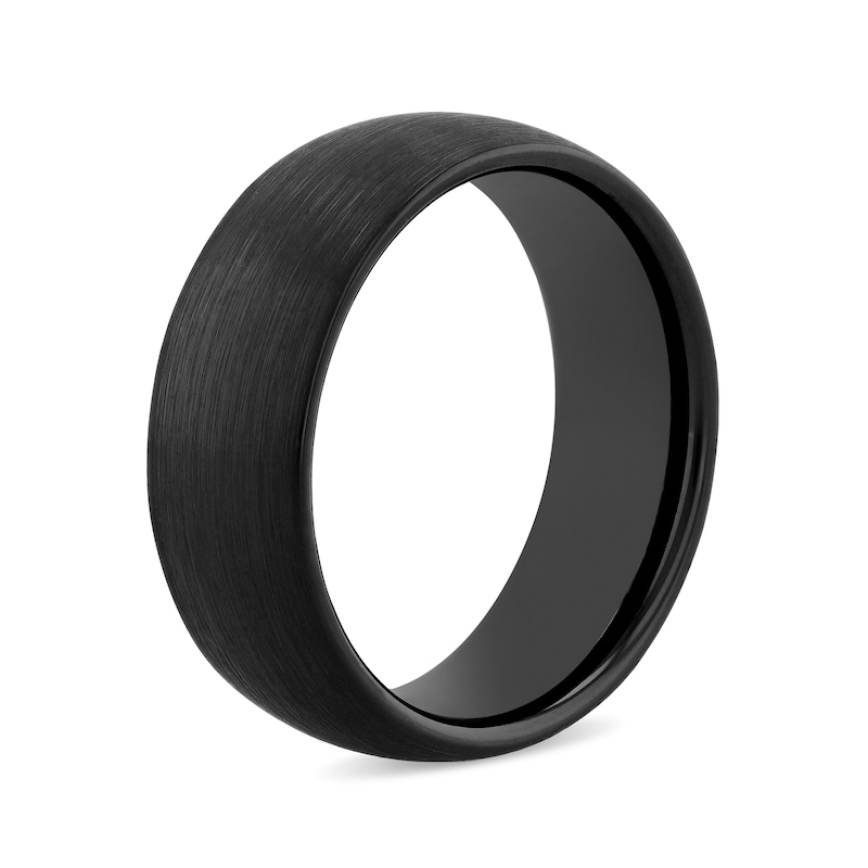 Main Image 3 of Men's 8.0mm Engravable Satin Low Dome Comfort-Fit Wedding Band in Tantalum with Black IP (1 Line)