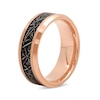 Thumbnail Image 2 of Men's 8.0mm Bevelled Edge Wedding Band in Tantalum with Rose IP and Textured Black Carbon Fibre Inlay (1 Line)