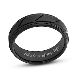 7.0mm Multi-Finish Slant Groove Stepped Edge Comfort-Fit Wedding Band in Tantalum with Black IP (1 Line)