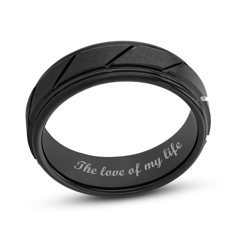 Main Image 1 of 7.0mm Multi-Finish Slant Groove Stepped Edge Comfort-Fit Wedding Band in Tantalum with Black IP (1 Line)