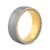 Thumbnail Image 3 of Men's 8.0mm Engravable Brushed Zig-Zag Pattern Outer Edge Comfort-Fit Wedding Band in Tantalum and Yellow IP (1 Line)
