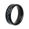 Thumbnail Image 2 of Men's 8.0mm Bevelled Edge Wedding Band in Stainless Steel with Black and Blue IP and Woven Carbon Fibre Inlay (1 Line)