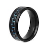 Thumbnail Image 3 of Men's 8.0mm Bevelled Edge Wedding Band in Stainless Steel with Black and Blue IP and Woven Carbon Fibre Inlay (1 Line)