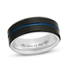 Thumbnail Image 0 of Men's 8.0mm Satin Groove Bevelled Edge Comfort-Fit Wedding Band in Stainless Steel with Black and Blue IP (1 Line)