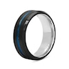 Thumbnail Image 3 of Men's 8.0mm Satin Groove Bevelled Edge Comfort-Fit Wedding Band in Stainless Steel with Black and Blue IP (1 Line)