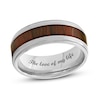 Thumbnail Image 0 of Men's 8.0mm Stepped Edge Comfort-Fit Wedding Band in Stainless Steel with Brown Wood Grain Carbon Fibre Inlay (1 Line)