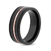 Thumbnail Image 3 of Men's 8.0mm Groove Comfort-Fit Wedding Band in Stainless Steel with Black and Rose IP and Carbon Fibre Inlay (1 Line)