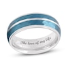Thumbnail Image 1 of Men's 8.0mm Hammered Groove Stepped Edge Comfort-Fit Wedding Band in Stainless Steel and Blue IP (1 Line)