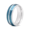 Thumbnail Image 2 of Men's 8.0mm Hammered Groove Stepped Edge Comfort-Fit Wedding Band in Stainless Steel and Blue IP (1 Line)