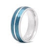 Thumbnail Image 3 of Men's 8.0mm Hammered Groove Stepped Edge Comfort-Fit Wedding Band in Stainless Steel and Blue IP (1 Line)