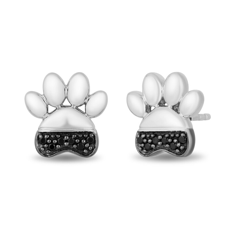 Disney Treasures 101 Dalmatians 0.085 CT. T.W. Black Diamond Paw Print Stud Earrings in Sterling Silver