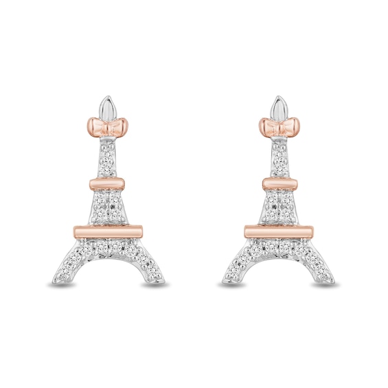 Disney Treasures Aristocats 0.065 CT. T.W. Diamond Eiffel Tower Stud Earrings in Sterling Silver and 10K Rose Gold