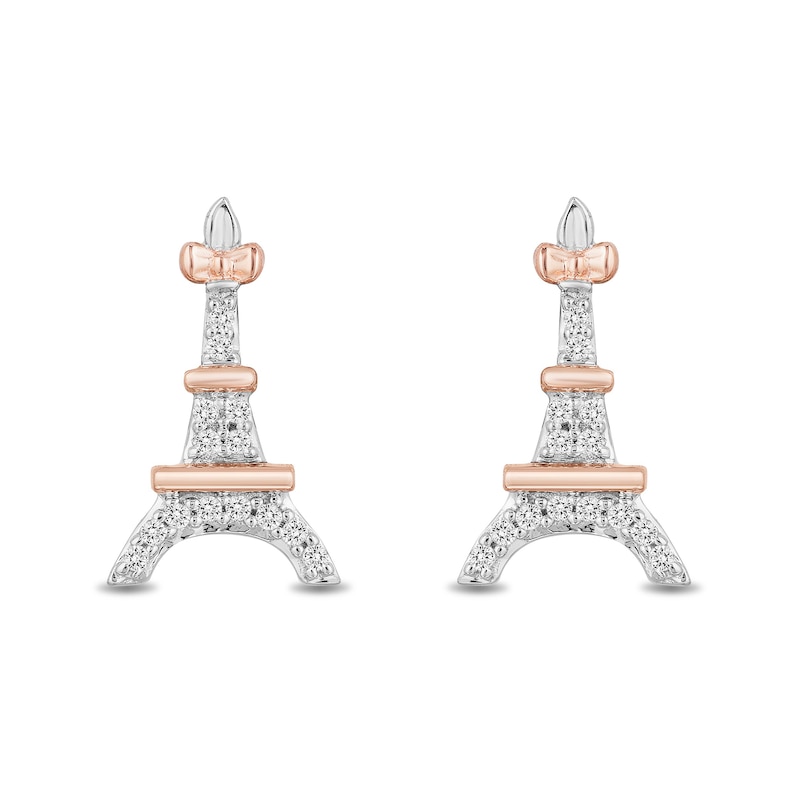 Main Image 1 of Disney Treasures Aristocats 0.065 CT. T.W. Diamond Eiffel Tower Stud Earrings in Sterling Silver and 10K Rose Gold