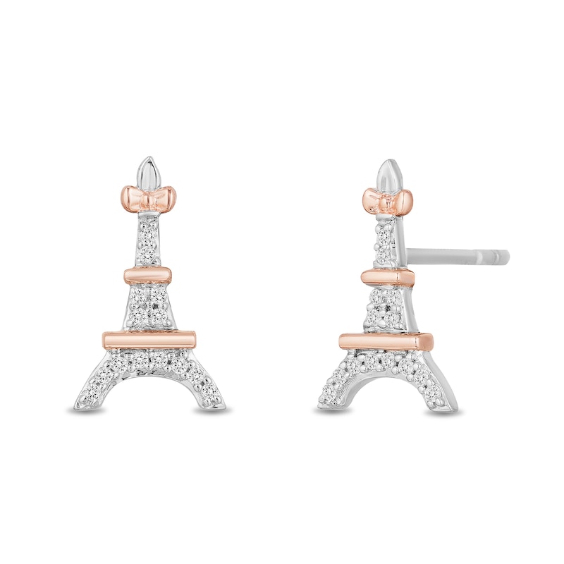 Main Image 2 of Disney Treasures Aristocats 0.065 CT. T.W. Diamond Eiffel Tower Stud Earrings in Sterling Silver and 10K Rose Gold