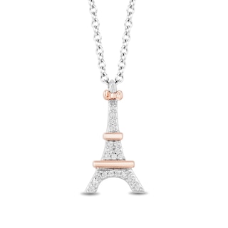 Disney Treasures Aristocats 0.04 CT. T.W. Diamond Eiffel Tower Pendant in Sterling Silver and 10K Rose Gold - 19"